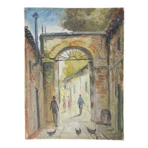 Vintage Continental School Morning Street Scene Painting