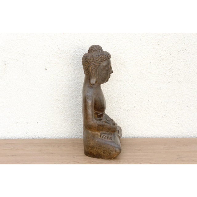 1960s Patinated Waxed Gray Carved Stone Buddha For Sale - Image 5 of 8