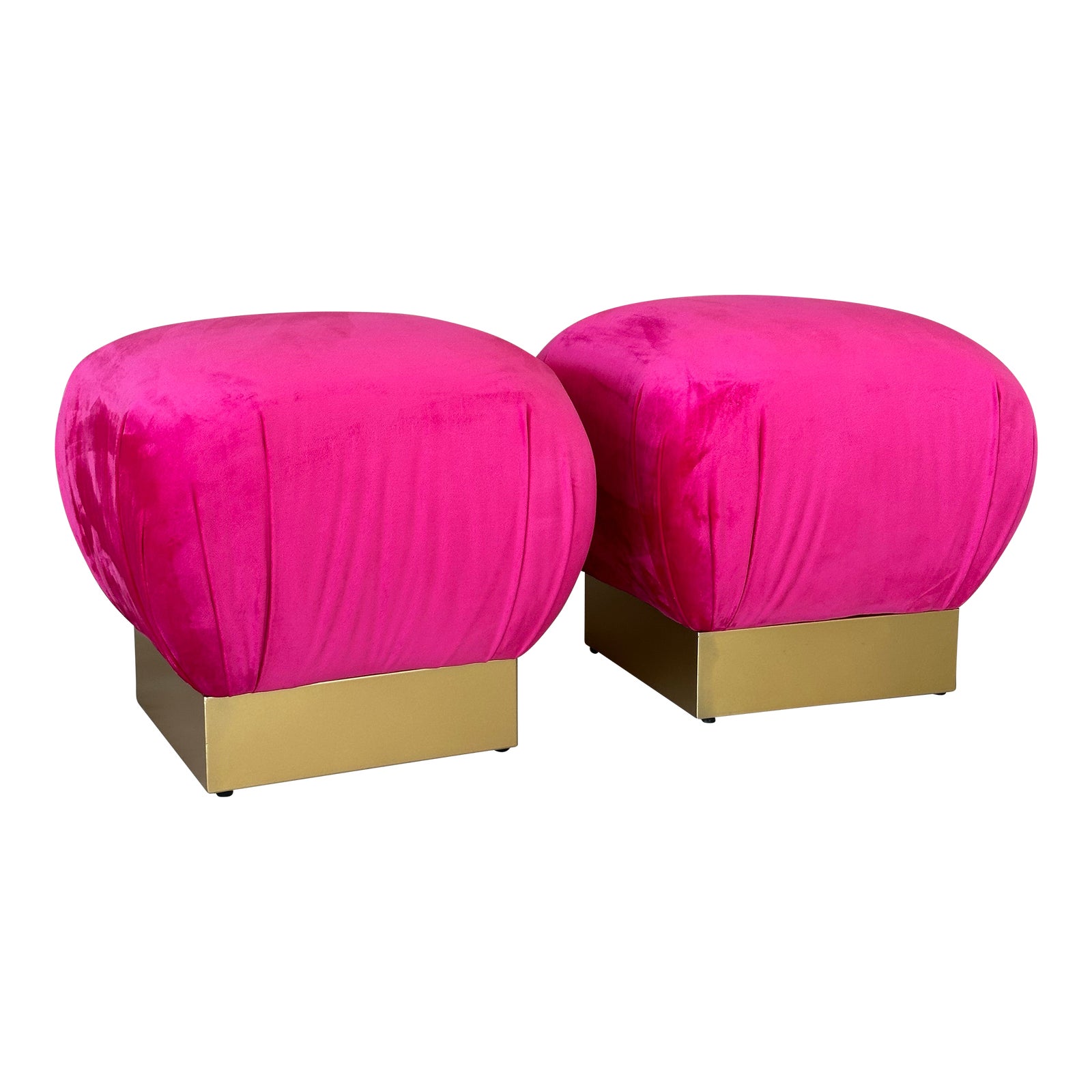Regency Hot Pink Pouf Ottomans-Pair | Chairish