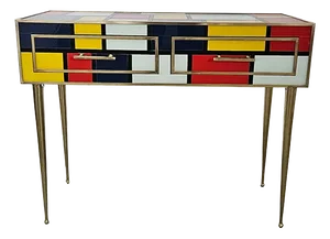 Vintage Glass Console with Two Drawers, 1980s