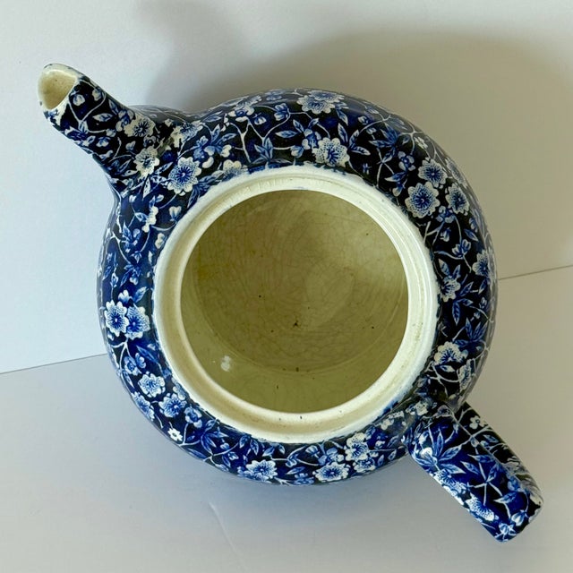 Blue 1950s Calico Blue Teapot, Blue White Floral Chintz, Staffordshire Crownford China, England For Sale - Image 8 of 9