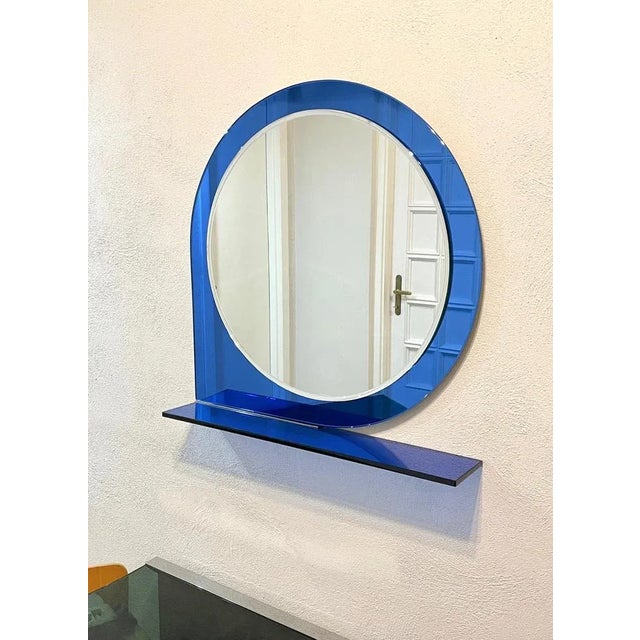 Blue Mid-Century Blue Wall Mirror & Shelf by Sena Cristal, 1970s For Sale - Image 8 of 13