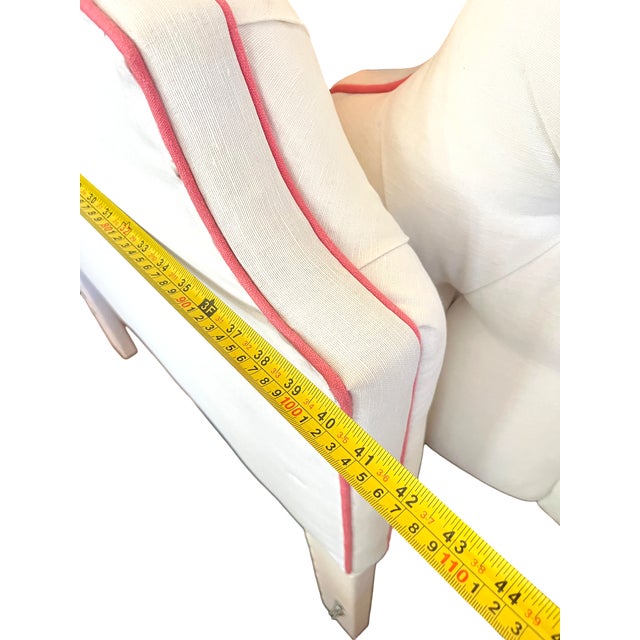 Custom Upholstered Twin Headboards in Ivory Canvas With Pink Contrast Welt Scalloped Silhouette Coastal Hollywood Regency For Sale - Image 14 of 15