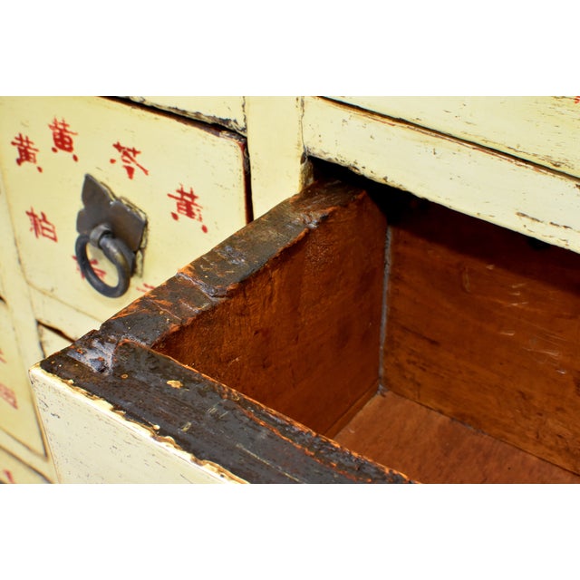 19th Century Chinese Apothecary Medicine Cabinet Yellow Lacquer 67 Drawers For Sale - Image 12 of 18