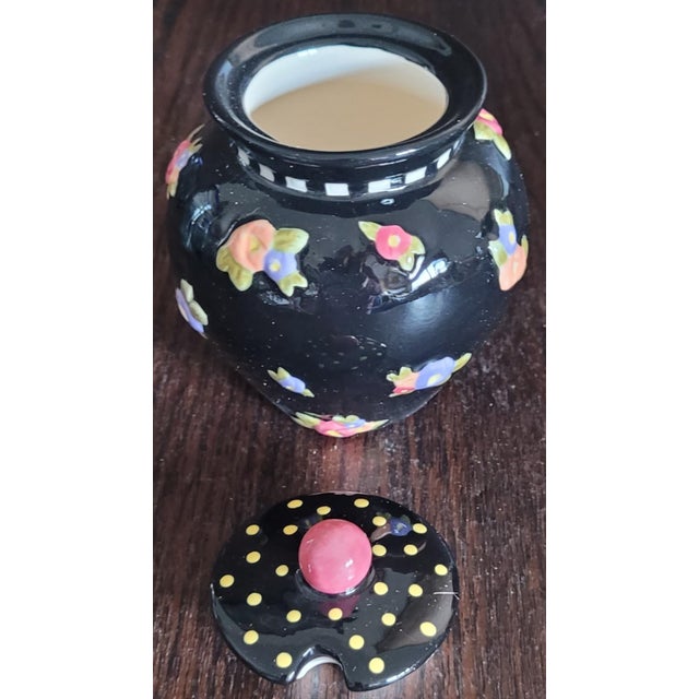 1990s Vintage Mary Engelbreit Black Floral Cottage Collection Creamer Sugar Set 1998 - a Pair in Original Boxes For Sale - Image 5 of 7