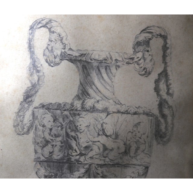 Black Antique Original 18th Century Figural Garniture Ornamental Urn Planter Drawing For Sale - Image 8 of 12