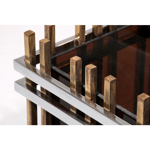 Mid-Century Modern Italian Modernist Fioriera Planter in Brass, Chrome & Acrylic, 1970s For Sale - Image 3 of 11