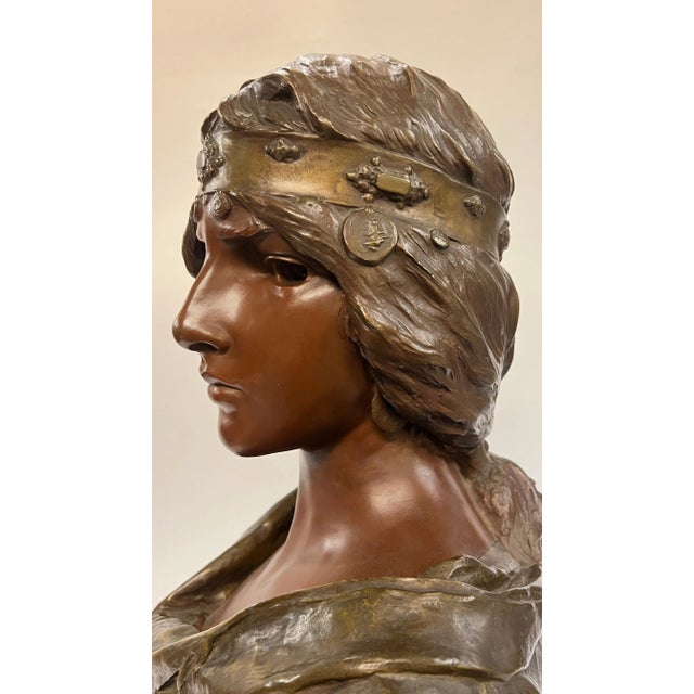 Metal Sibylle Female Bronze Bust Sculpture After Emmanuel Villanis For Sale - Image 7 of 8