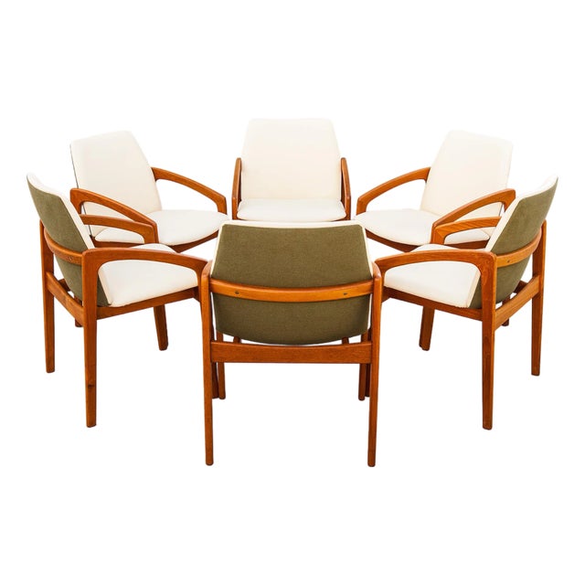 Restored 1970s Danish Modern Henning Kjaernulf Dining Chairs in Teak and Leather For Sale