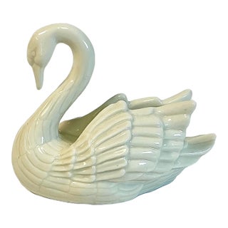 1970s Hollywood Regency Coastal Lenox Porcelain Swan Business Card Holder Desk Accessory. For Sale