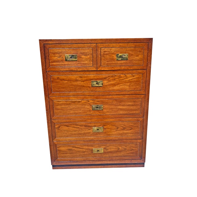 Vintage Campaign Tall Dresser Highboy in Henredon Style. No tags Quality piece with lots of storage. Wood with brass...