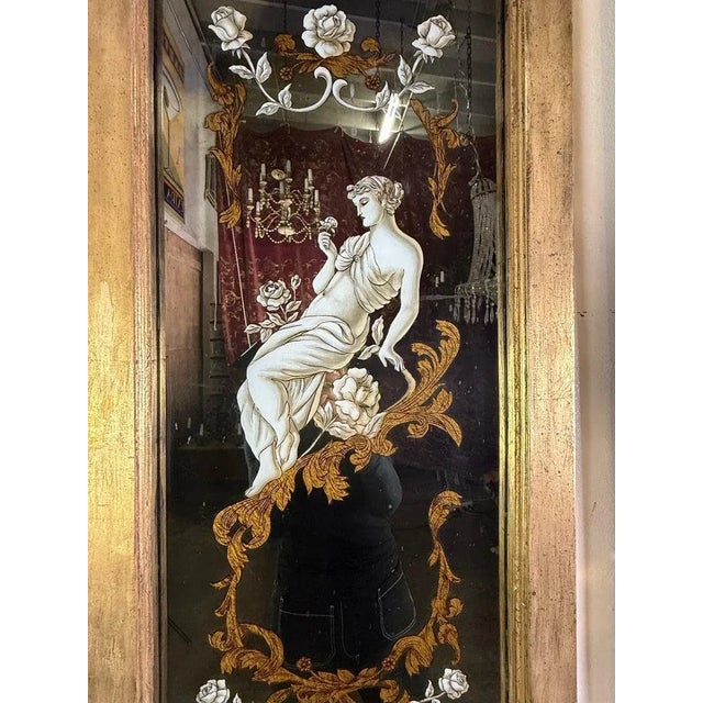 Glass Neoclassical Reverse Painted Mirror Panels, Early 20th Century For Sale - Image 7 of 11