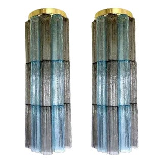 Grey and Light-Blue Murano Glass Tronchi Sconces by Simoeng, Set of 2 For Sale