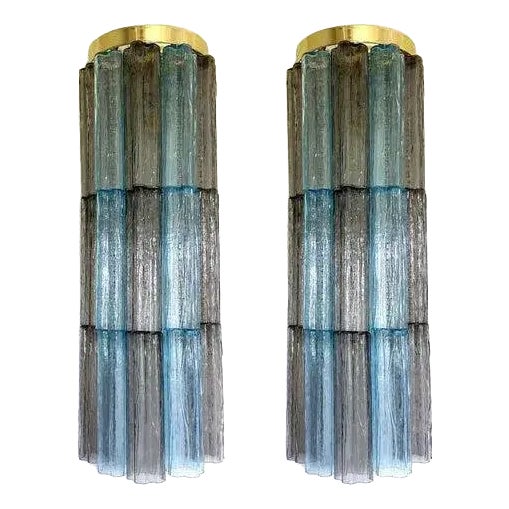 Grey and Light-Blue Murano Glass Tronchi Sconces by Simoeng, Set of 2 For Sale