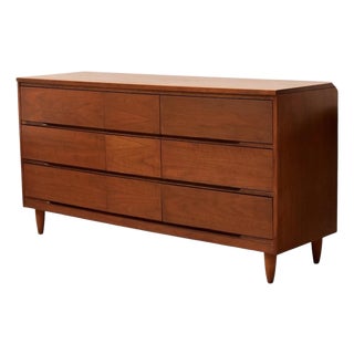 Restored Nine Drawer Mid Century Dresser For Sale