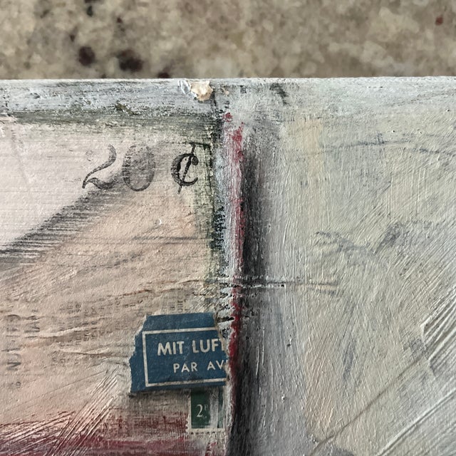 2001 Tjasa Owen's "Letter in White" 12x12 White and Blue Canvas Painting For Sale In Seattle - Image 6 of 8