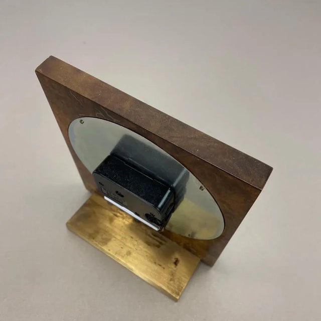 Hollywood Regency Brass & Walnut Table Clock from Kienzle, Germany, 1960s For Sale - Image 17 of 18