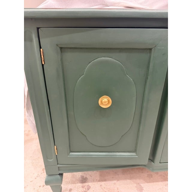 Vintage Emerald Green Credenza Media Console With Walnut Finished Top For Sale - Image 10 of 10