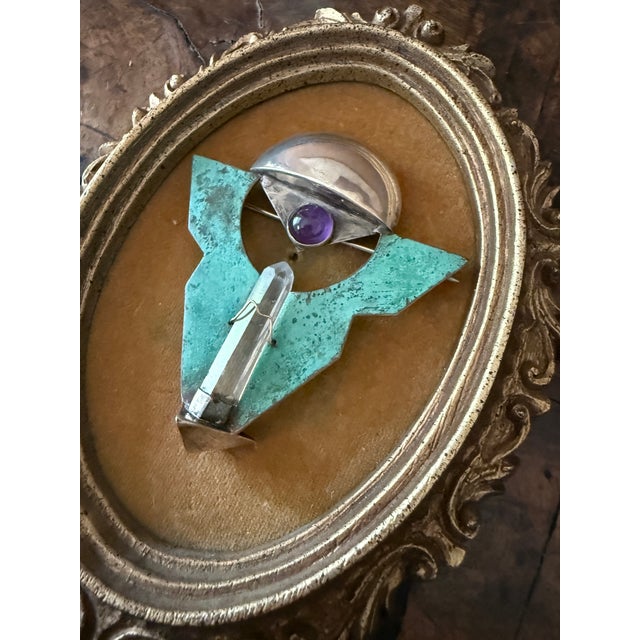 Verdigris Vintage Sterling Silver Modernist Brooch by Hope Konecny For Sale - Image 8 of 9