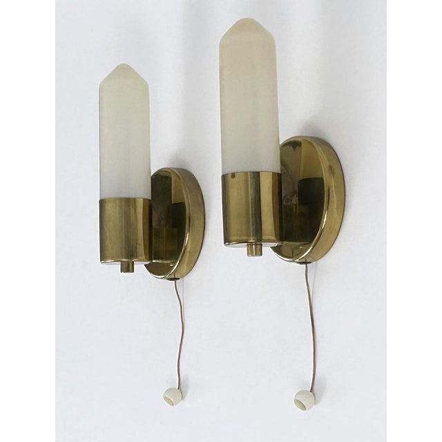 Bauhaus Brass & Opaline Glass Sconces, Germany, 1950s, Set of 2 For Sale - Image 16 of 18