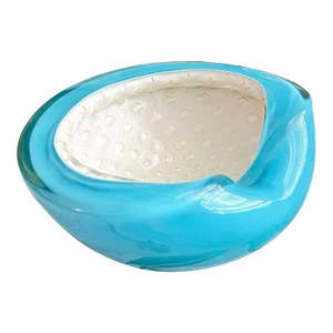 Mid 20th Century Turquoise Blue Murano Attributed Glass Bowl With White and Gold Bullicante Design