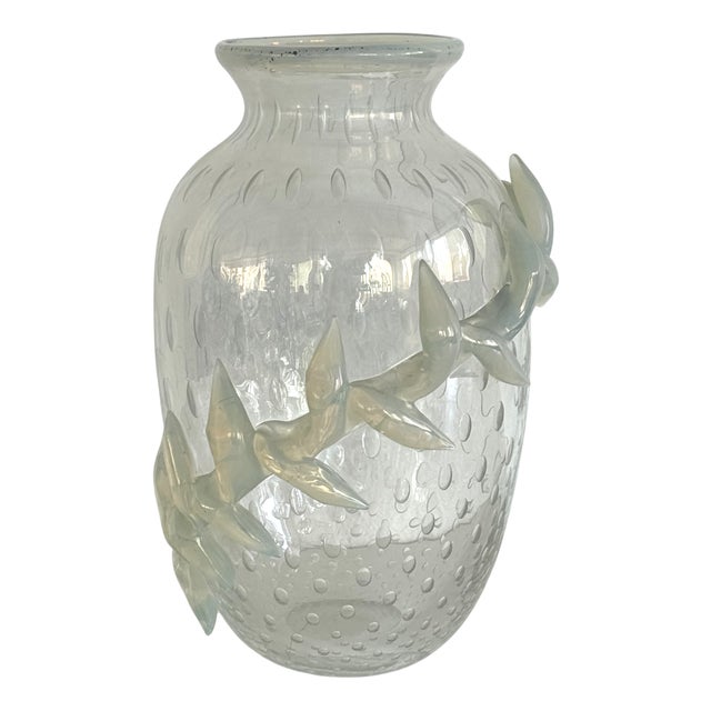 Italian Murano Glass Vase with Air Bubbles and Glass Garland, 1990s For Sale