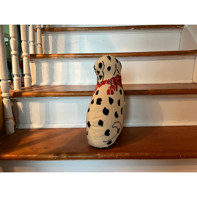 White Vintage Wool Dalmatian Needlework Needlepoint Dog Pillow or Doorstop For Sale - Image 8 of 16