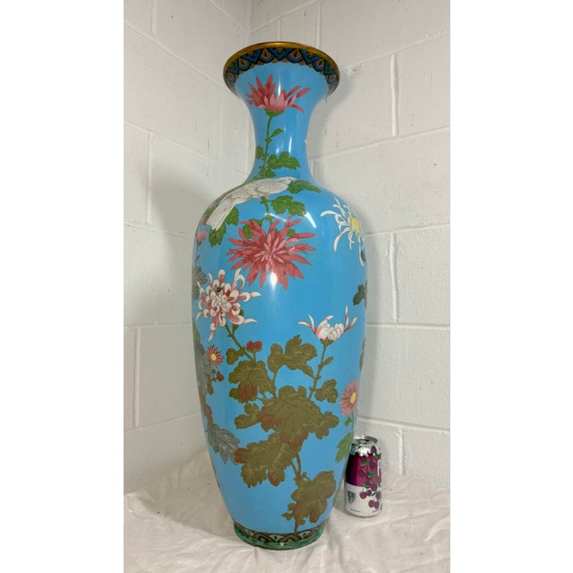 19th Century Huge Antique 19th Century Japanese Meiji Cloisonne Enamel Baby Blue Palace Vase For Sale - Image 5 of 17