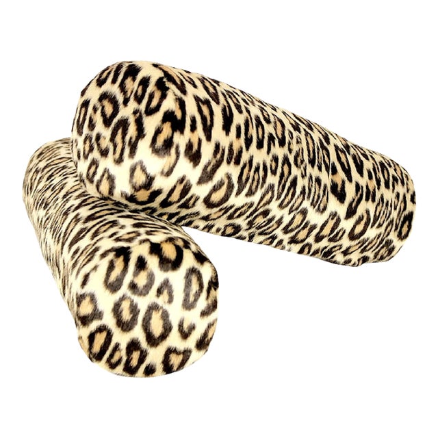 Vintage Leopard Fur Velvet Bolster Pillows - a Pair For Sale