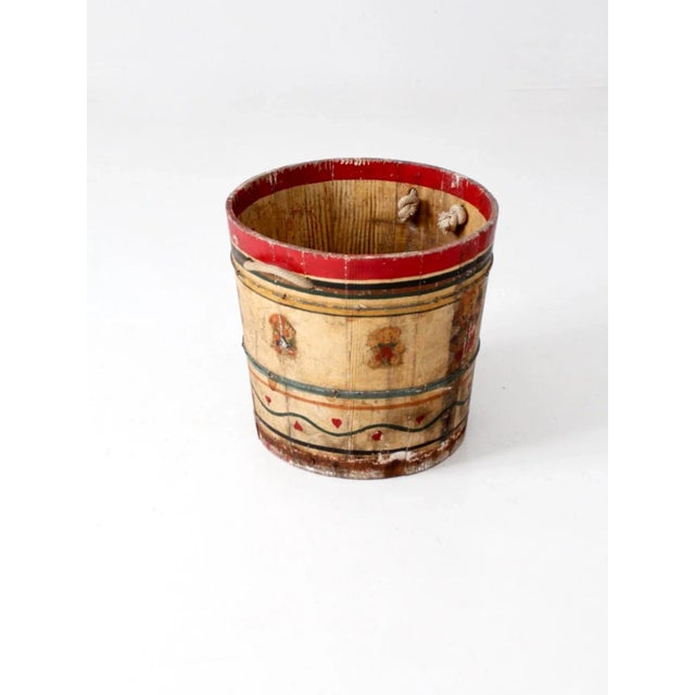 Light Yellow Antique Painted Wood Bucket For Sale - Image 8 of 12