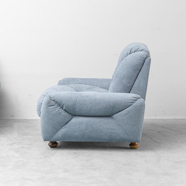 Armchairs in Blue Fabric and Wooden Legs, 1950s, Set of 2 For Sale - Image 3 of 12