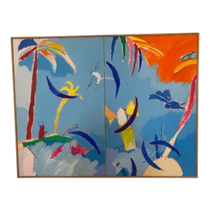 1980s Modern Abstract Painting, Framed