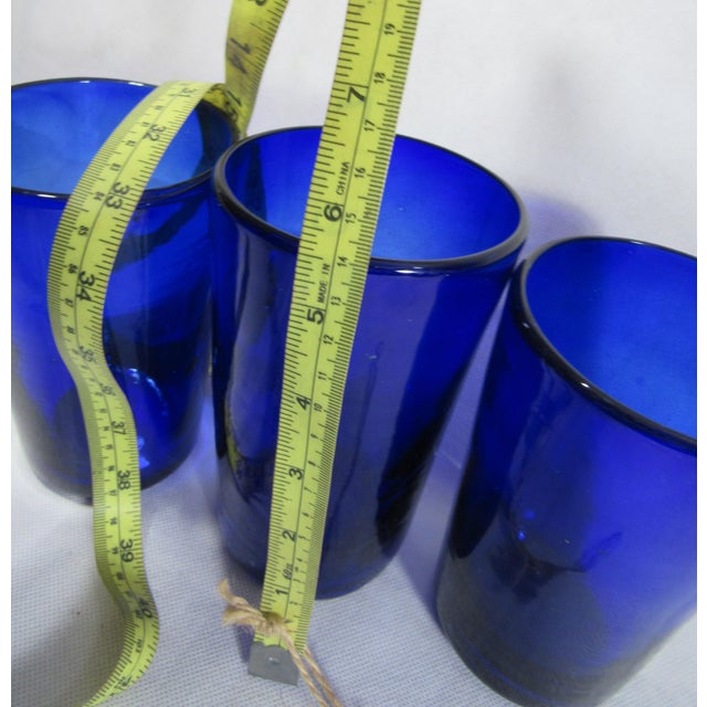 Mid 20th Century Vintage Cobalt Blue Blown Drinking Glasses - Set of 3 For Sale - Image 5 of 10