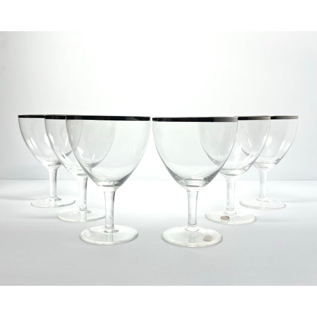 1960s Mid-century Vintage Minimalist 6 Silver Rim Wine Glasses 5 5/8” 12oz Good vintage condition. No chips, cracks, or...