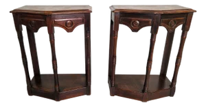 Vintage English Carved Oak Side Tables, 1920s, Set of 2