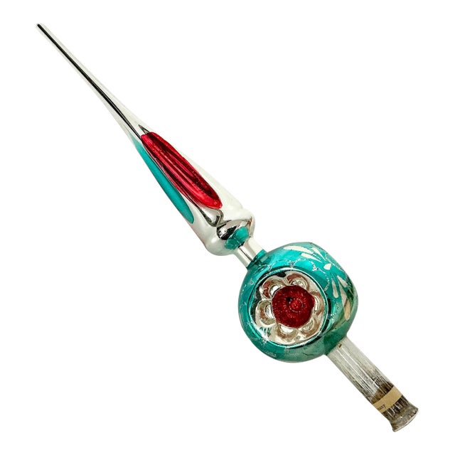 Antique German Hollywood Regency Blown Mercury Glass Christmas Tree Topper, Three Indents For Sale