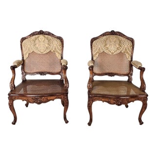 Pair of Louis XV Large Caned Armchairs, France Circa 1760 For Sale