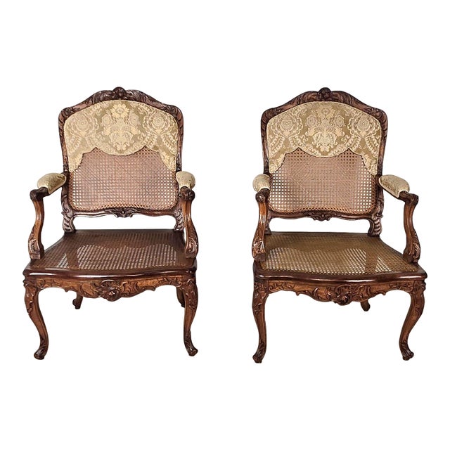 Pair of Louis XV Large Caned Armchairs, France Circa 1760 For Sale