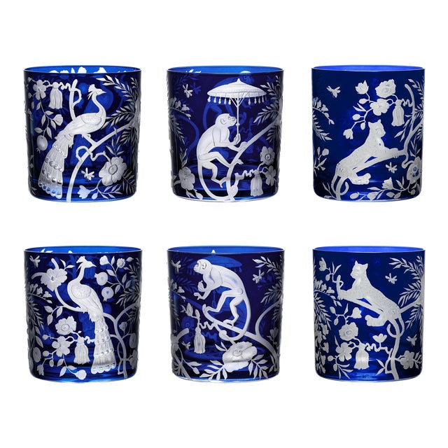 ARTEL Chinoiserie Collection Double Old Fashioned Glasses in Ink, Set of 6 For Sale