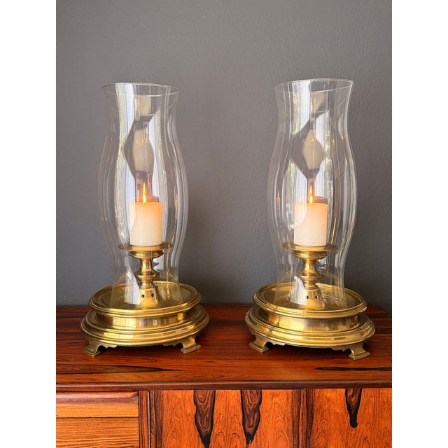 1970s 1970s Pair of Brass and Glass Chapman Hurricanes For Sale - Image 5 of 11