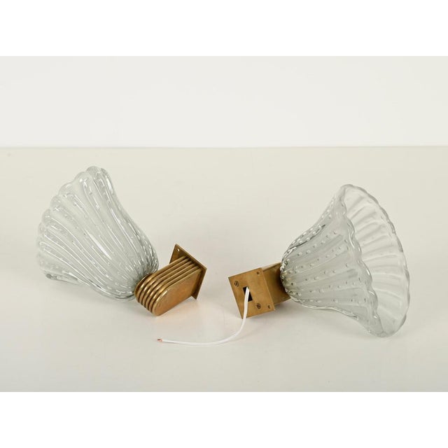 Large Murano Glass and Brass Flower Sconces from Barovier, Italy 1940s, Set of 2 For Sale - Image 9 of 18