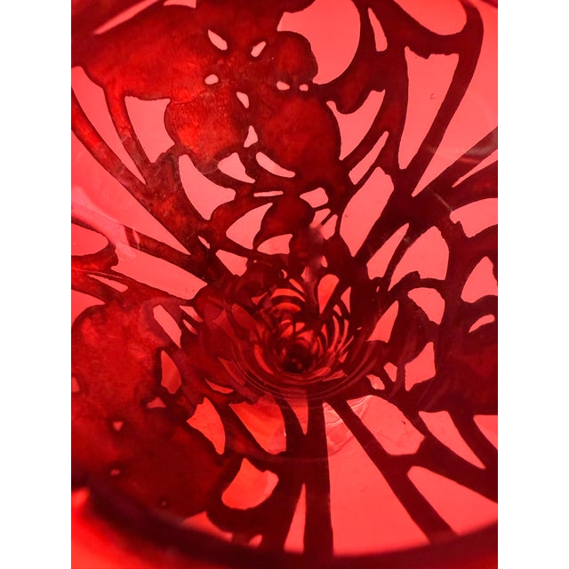 Sterling Silver and Red Glass Inlayed Art Nouveau Trumpet Vase For Sale - Image 10 of 12