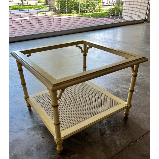 1970s 1970s Chinoiserie Faux Bamboo Fretwork and Cane Square Coffee Table For Sale - Image 5 of 13