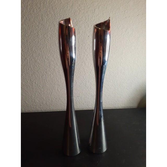 1960s Vintage Nambe Silverplated Taper Candlestick Holders- Set of 2 For Sale - Image 5 of 7