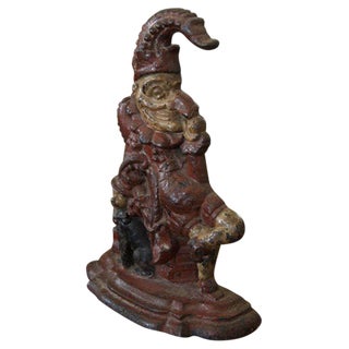 Painted Cast Iron Door Stop Depicting Punch and His Dog, Toby For Sale
