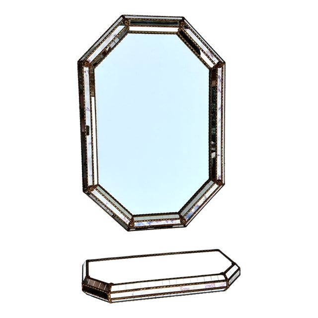 Vintage Venetian Spanish Mirror and Console Set, 1980, Set of 2 For Sale