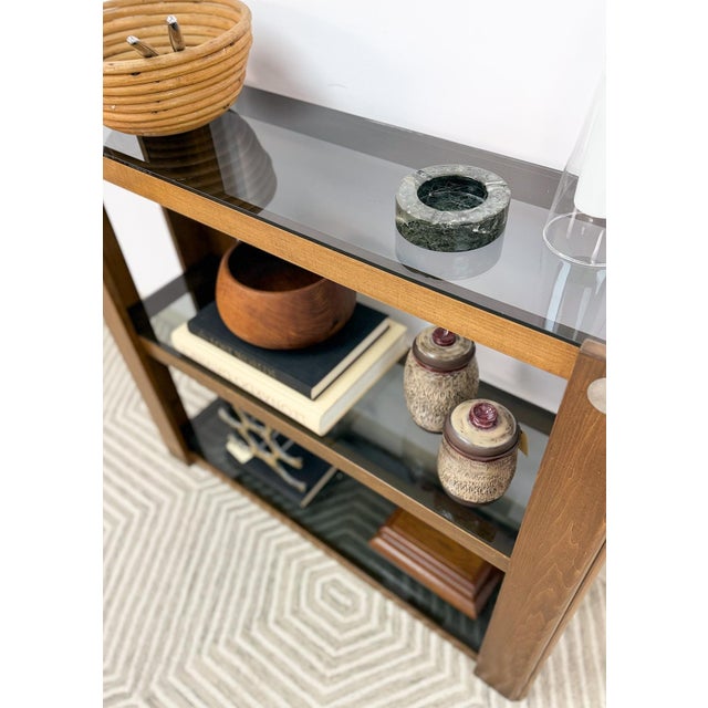 Vintage Smoky Glass 3 Tier Shelf Chrome MCM Display Shelving Unit Mid Century For Sale - Image 9 of 9