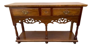 Baker Furniture Georgian Carved 2 Tier Inlaid Walnut Sideboard Buffet or Console Table