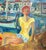 French School Artist, Young Woman at the Port of Sanary, Oil Painting on Canvas, Framed For Sale - Image 4 of 18
