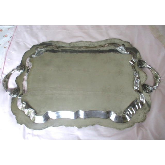 Metal Vintage Huge Heavy Sheridan Silverplate Footed Butlers Serving Tray or Platter For Sale - Image 7 of 8
